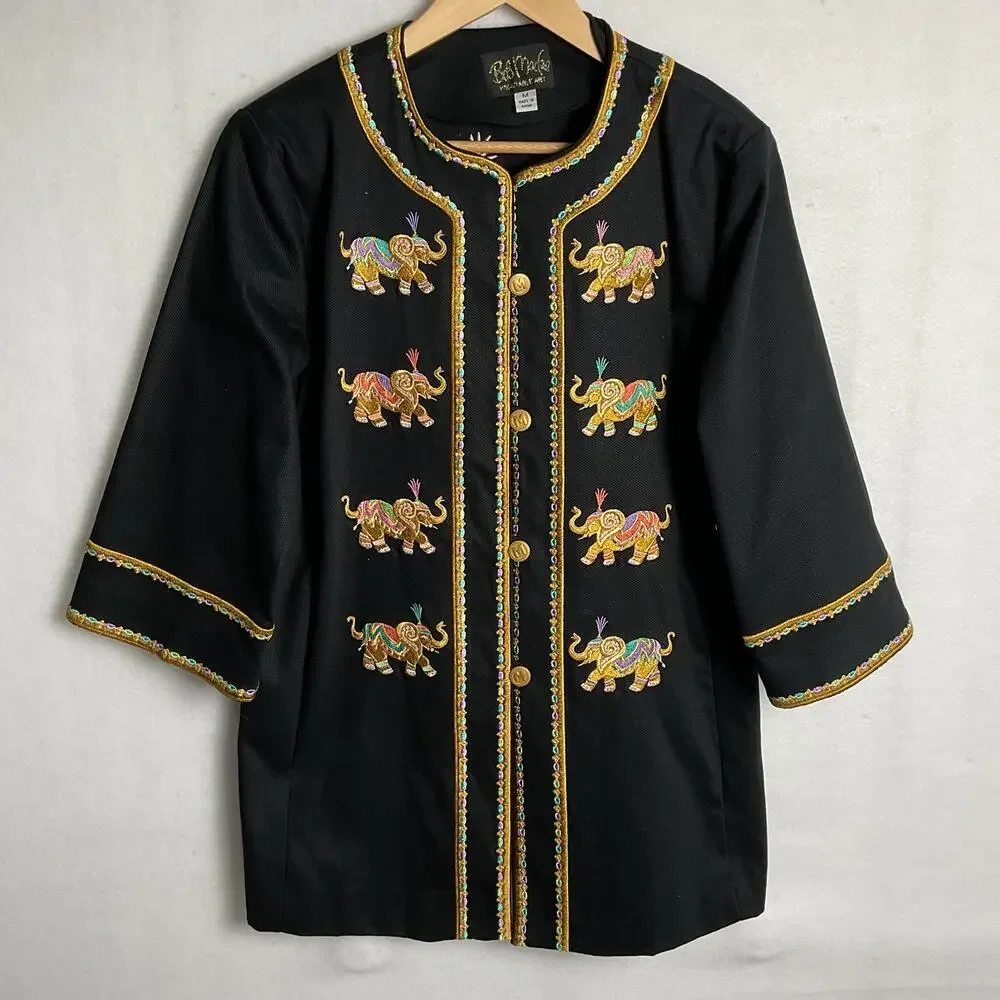 Bob Mackie Wearable Art Embroidered Elephant Jacket Womens Medium